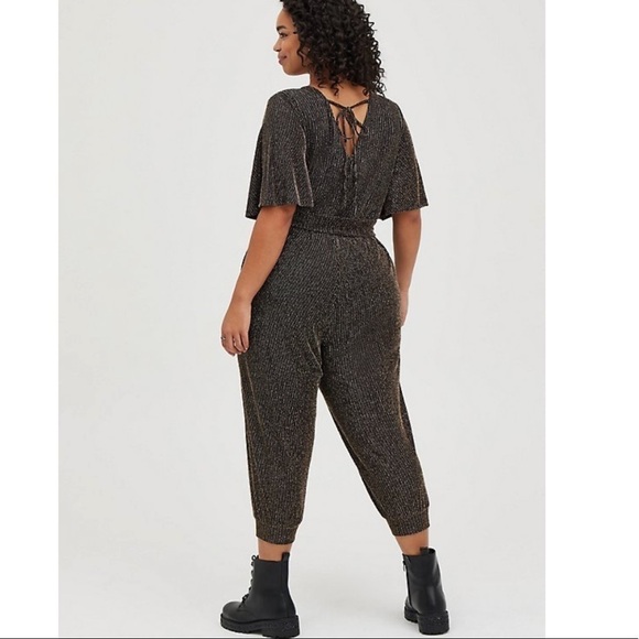 Torrid plus 4 SURPLICE JUMPSUIT - GLITTER GOLD - Picture 2 of 10